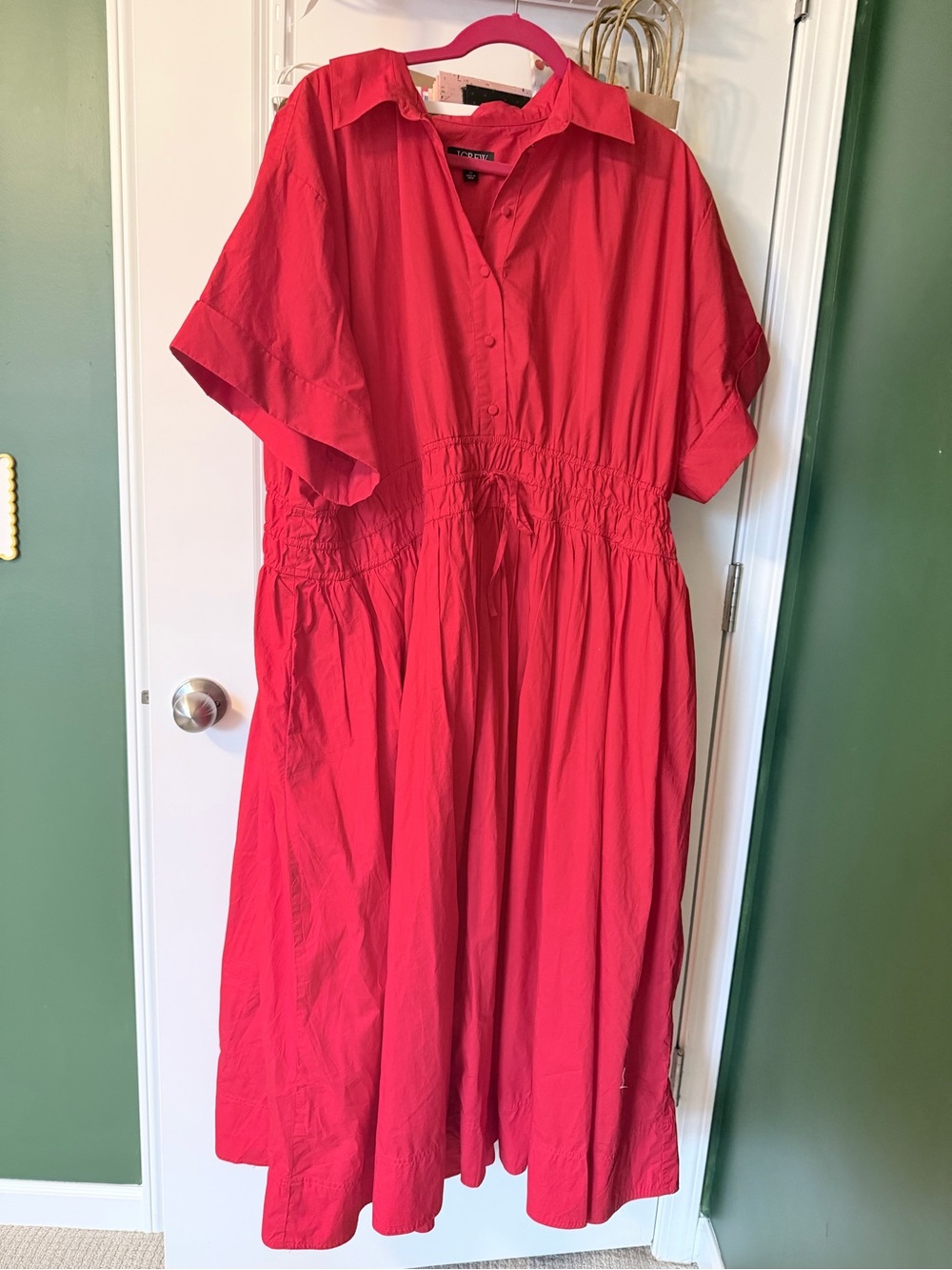 J. Crew Vibrant Red Collared Midi Dress